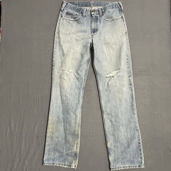 Carhartt Mens Jeans 32x34 Straight Leg‎ Blue Relaxed Fit Light Wash FLAWS - Picture 1 of 9